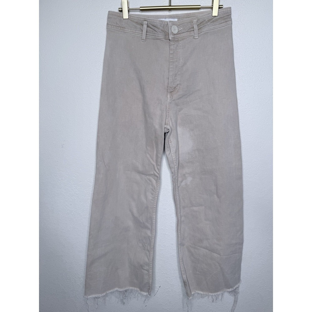 Zara‎ The Marine Straight Jeans Womens Size 8 Khaki Beige Wide Leg Frayed